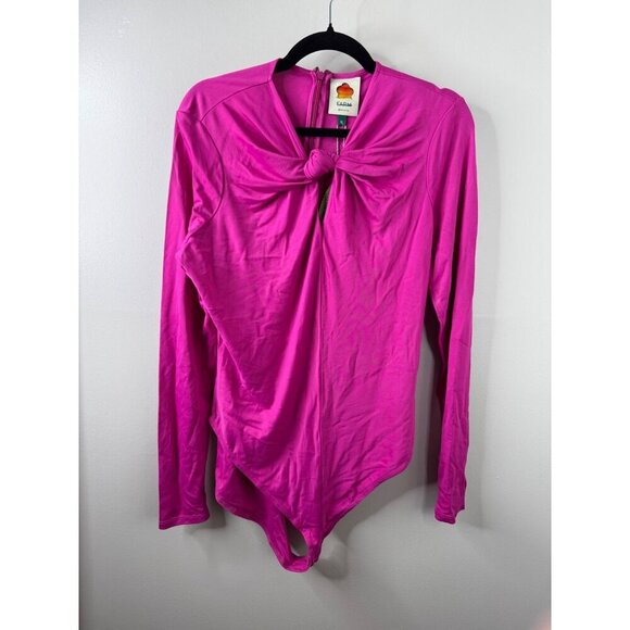 NWT Farm Rio Front Twist Cutout Long Sleeve Pink Bodysuit Size XL - Picture 5 of 8